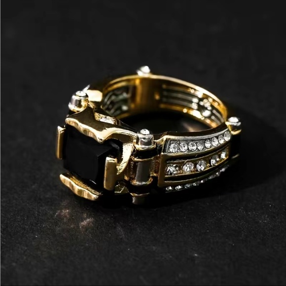 Men's Artificial Rhinestone Inlaid Carved Ring Element Artificial Jewelry - Picture 3 of 5